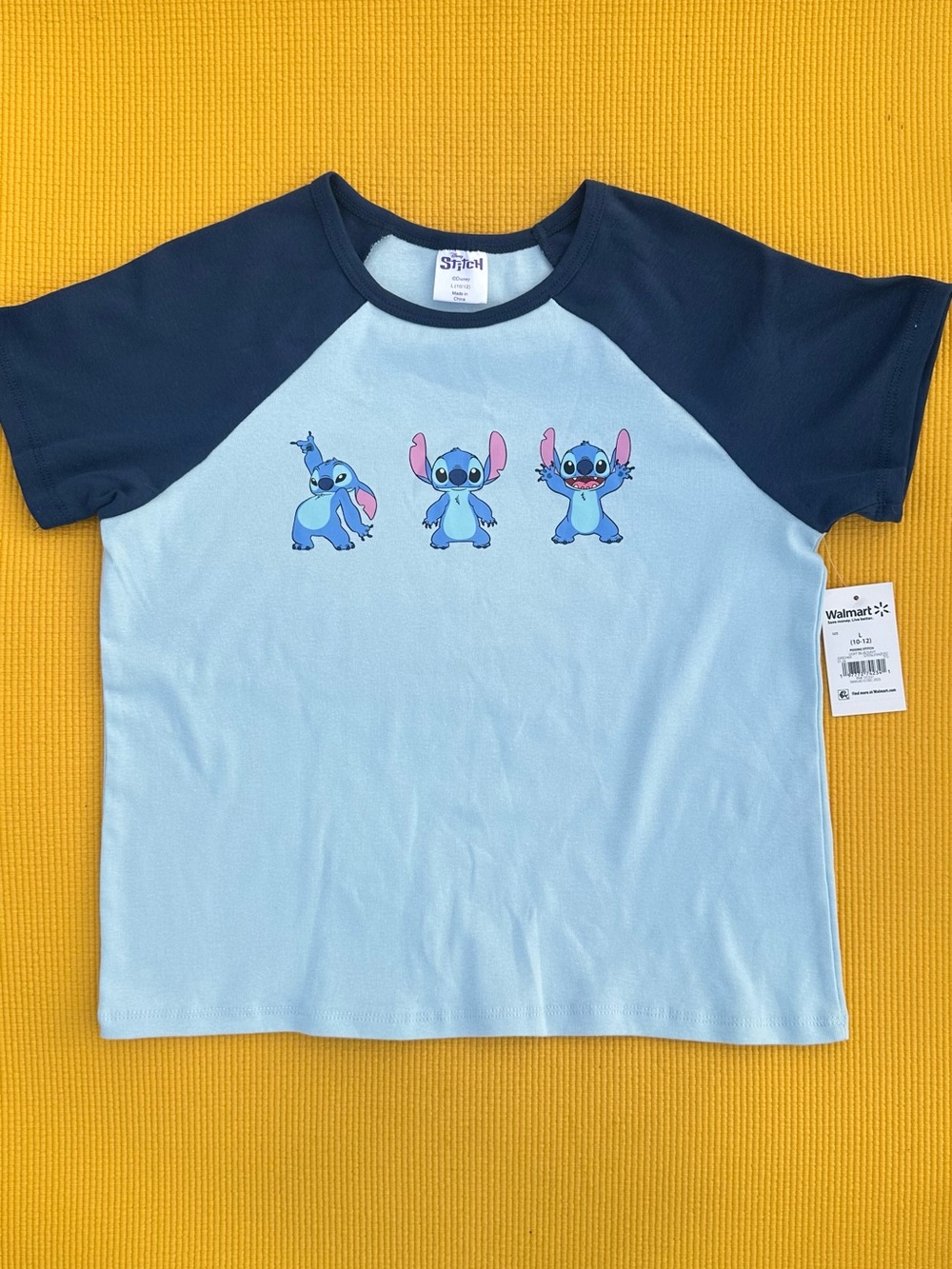 NWT Stitch Dancing Graphic Baseball Tee - Light Blue & Navy (L 10/12)